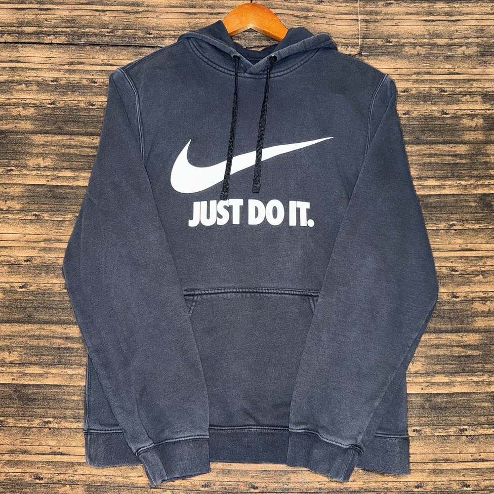 Nike Hoodie Men S Black Pullover Fleece Sweatshirt Just Do It Graphic AT5263-010